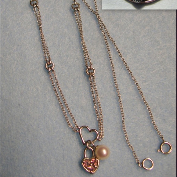 Vintage 14K WHITE GOLD heart necklace with pink tourmaline and pearl - Picture 5 of 6